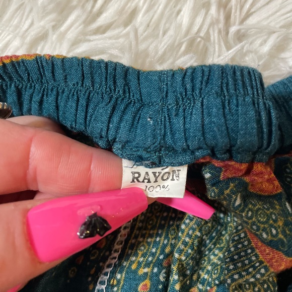 Majestic Peacock Boho Festival Hippie Indie Gypsy Harlem Palazzo Pants Green S M - Picture 10 of 14